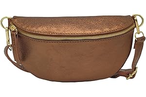 THEWAN. TheWan Demi Lune Petit Sac Banane Sac Poitrine Italien Cuir Italien Femme, Sac Demi Lune Porté Ceinture et de Travers Cuir Vachette,Dimensions: H12 x L 22 x P 5 cm (Camel Irisé)