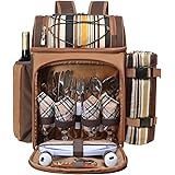 Hap Tim - Zaino da picnic per 4 persone con scomparto refrigerante, portabottiglie staccabile, coperta in pile, set di piatti