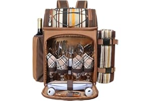 Hap Tim Picknickrucksack 4 Personen Picknickset mit isolierter auslaufsicherer Kühlertasche, Weinhalter, Fleece-Decke, Besteckset,Camping, Familien- und Liebhaber Geschenke (EU-36079)