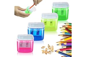 FAVSON 4 Pcs Manual Pencil Sharpeners, Colorful Compact Dual Holes Pencil Sharpeners, Portable Manual Pencil Sharpener for Kids & Adults for Travel School Office