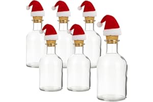 gouveo Set di 6 bottiglie da farmacia in vetro trasparente da 250 ml con tappi a punta e cappelli di Babbo Natale - Bottiglie di vetro rotonde per il riempimento natalizio (AFRT250SKM)