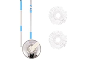 Neez 2 Têtes de Rechange Balai Serpillère avec Manche Set - 360° Rotatif, Réglable, Lavable et Reutilisable Professionnel Vadrouille pour Nettoyage Sol - Microfibre (Bleu)