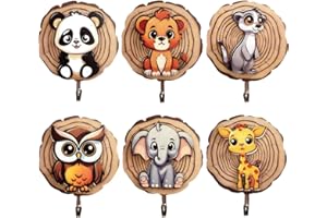 Binnan 6 Piezas Percheros Infantiles, Ganchos para Ropa para Niños en Forma de Animal, Ganchos de Madera Autoadhesivos, Percheros con Forma de Animal para Baño, Habitación Infantil, Cocina