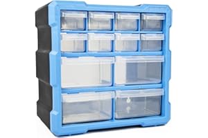 TekBox DIY Tool Bits Storage Organiser Unit - Workshop Parts Craft Box Cabinet (12 Drawer)