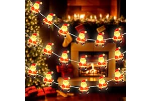 FOHIL Łańcuch Świetlny do Wewnątrz, 2 m, 20 Diod LED, Boże Narodzenie, Święty Mikołaj, na Baterie, 2 Tryby, Lampki Świąteczne, Wodoodporne Dekoracje Świąteczne