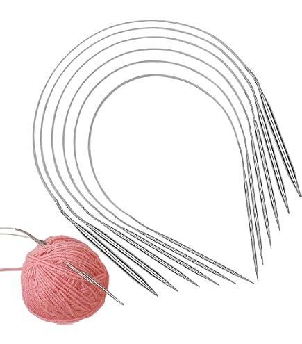 Aeelike Set di 9 ferri circolari in acciaio inox, 2,5 – 10,0 mm, ergonomici, per mani artritiche, 80 cm, in metallo durevole, per maglioni, coperte e sciarpe