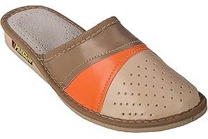 APREGGIO - Damskie kapcie ze skóry - mocna gumowa podeszwa - wygodne uczucie noszenia - miękkie - 100% naturalny produkt - ręczne wykonanie