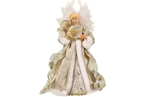 Ängel Christmas Tree Topper - Elegant Tyg Prydnad Med Fjäder Vingar - Ängel -Teetop