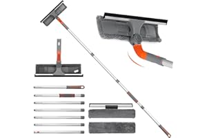 BESTNIFLY Lavavetri professionale per vetro con 2 panni in microfibra e guarnizione pieghevole per vetri con manico rimovibile in acciaio inox, lunghezza fino a 254 cm per finestrino
