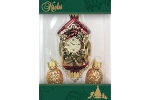 Krebs Glas Lauscha - Dekoracja bożonarodzeniowa/ozdoba choinkowa ze szkła - zegar z kukułką - kolor: różowo-czerwony/koniak - rozmiar: ok. 15 cm