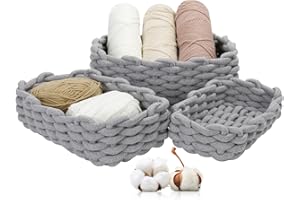 Cinnani Set di 3 Cestini Portaoggetti Intrecciato in Corda di Cotone,Impilabile Organizer Fasciatoio,Cesto portaoggetti in corda di cotone per Camerette Soggiorno Camera Da,Grigio