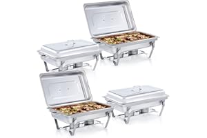 WILPREP Chafing Dish Food Warmer, 9L Rectangular Stainless Steel Buffet Set Warming Container with Lids Food Pans Bain Maries and Fuel Holders for Catering, Buffet and Party (4 Set x 9L)