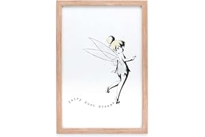 Open Road Brands Disney Tinker Bell Fairy Dust Dreams Framed Wood Wall Decor - Vintage Sign for Kids' Bedroom