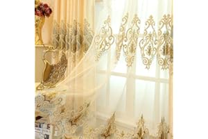 Amidoudou 2er-Set Luxus Vorhänge Europäische Gold Vorhänge Fenster Vorhänges Für Wohnzimmer (Tüllvorhänge,230x140cm)