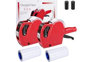 OunglyChoi 2 Packs Price Gun with 5000 Labels Red Pricing Label Gun Maker with Prices Labels & Ink Kit for Supermarket, Groceries, Stores, Office