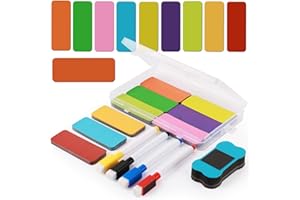 Annyswit 72 Pcs Magnetic Dry Erase Labels with Whiteboard Marker & Eraser 80x30mm Name Plate Tags 9 Colors Magnetic Strip for Whiteboards Sticker Magnets for Classroom Refrigerator Racking Blackboard