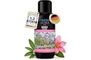 ‎FRESH AURA FRESH AURA® Saunaaufguss Alpenkräuter – 25 Sorten in 100 ml & 250 ml – Ergiebiges Sauna Aufgussmittel mit natürlichen ätherischen Ölen – Langanhaltender Saunaduft | Made in Germany (100ml)