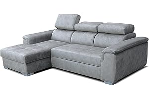 ROBIN INSPIRE Robin Silver Divano angolare con funzione letto con cassetto per biancheria e cuscini e Poggiatesta regolabili angolo a sinistra beige scuro247 x 165 x 84