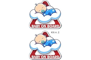TLDSHOP® - Kit 2 Adesivi Baby on Board - per Auto - PVC Adesivo Resistente per Uso Esterno: (Azzurro/Bimbo)