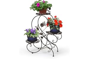 HLC-Bronze Porte Pot Pots Plante Fleurs 3 Etagere Support Jardin en Metal Fer