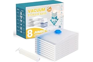 SIMPLE DELUXE XL Vacuum Storage Bags 8 Pack (100x70cm/40x28") - Underbed Space Saver Bags with Hand Pump | Heavy-Duty 0.2mm PVC & Airtight Double Seal for Duvets, Seasonal Clothes & Bedding