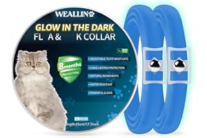 WEALLIN Si Illumina al Buio Collare Antipulci per Gatti, Collare Antiparassitario per Gatti con Protezione Efficace di 8 Mesi, Impermeabile Regolabile Collare Antipulci Gatto, Blu(2 Pcs)