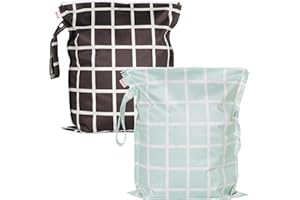 HECCEI Wet Bags, 2Pcs Waterproof Wet Dry Bag Reusable Washable Cloth Diaper Swim Nappy, Swimsuit Bag with Hook Pouch 13x15 Inch Outdoor Organiser Bag for Baby Items Swimming Beach Gym Pool Travel