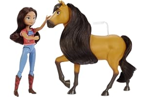 Dreamworks Spirit HFB89 - Spirit Lucky-Puppe (18 cm, bewegliche Gelenke), modisches Oberteil, Leckerlis, Bürste & Pferd Spirit (20 cm) mit weicher Mähne & Schweif, Geschenk für Kinder ab 3 Jahren