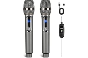 Asmuse Microphone sans Fil Bluetooth 70M Systèmes de Micro UHF Double Portable Micros Dynamiques pour Karaoké, Fête, DJ, Église, Mariage, Réunion