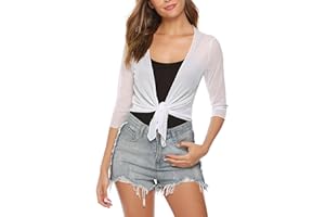 Gyabnw Boléro Femme Chic et Élégante Boléro Femme 3/4 Manches Côtelée Été Élégant Veste Court Boléro Robe Cardigan Ouverte Devant Cardigan Transparent Léger Adapté aux Voyages et À La Vie Quotidienne
