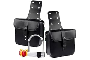 KRTOPO 1 Pair Motorcycle Side Saddlebags PU Leather Waterproof Rear Seat Saddle Bag Travel Tool Tail Luggage Black