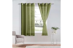 DWCN Green Sheer Curtains with Tiebacks Semi Transparent Voile Grommet Curtains Elegant Window Curtains for Bedroom and Living Room,2 Panels,W52 x L63