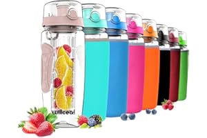willceal Fruit Infuser Water Bottle 32oz Durable, Large - BPA Free Tritan, Flip Lid, Leak Proof Design - Sports, Camping