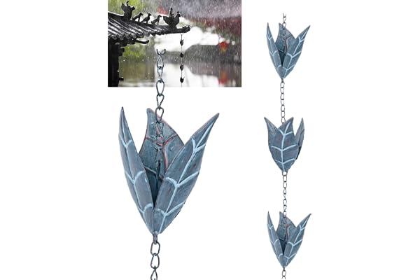 Tefola 2.6m Chaine de Pluie, Rain Chain, Chaînes de Pluie, Chaine de Pluie pour Gouttiere Rétro en Forme de Feuille de Fer Bleu à Accrocher sur Les Balcons, Les Toits et Les Jardins