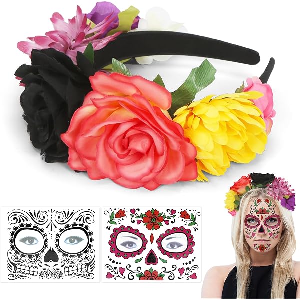 Atosa Disfraz Halloween Esqueleto Mexicano Catrina Para Mujer – Vestido Blanco Y Negro Con Estampado Floral Y Cráneos, Incluye Cinturón Decorativo