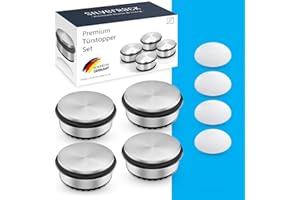 SilverRack Stoper in acciaio inossidabile [4 pezzi] + 4 extra di arresto della porta a parete - tappo della porta premium senza perforazione di 1,1 kg - tappo per porta pesante