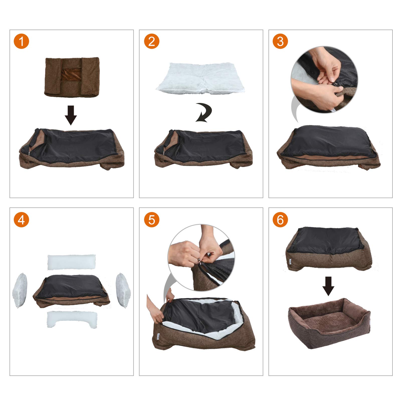 FEANDREA Dog Bed, Removable Cover, Dog Sofa, 70 x 55 x 21 cm, Brown