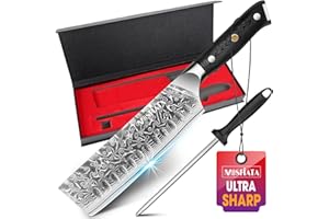 MOSFiATA Coltello Damascato Coltello da Cucina Nakiri con Manico G10 e Acciaino Affilacoltelli, 16,5cm