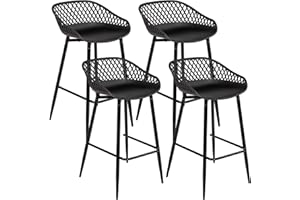 buybyroom Sgabelli Bar, Sgabello Cucina Modern Design con Schienale, Set di 4 Sgabello Bar Alto per Isola Penisola Cucina, Bar, e Esterno, Gamba in Metallo, Altezza Seduta 68 cm, Nero