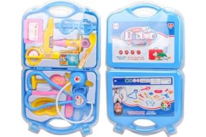 TOYHOOD 15 Pcs Doctors Set for Kids, Pretend Role Play Medical Toy with Real Stethoscope, Carry Case Play Set Doctors Kit Educational Set for Toddlers Kids Boys Girls (Blue)