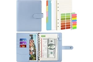 Mlife A5 Notebook Binder Set - 6 Ring PU Leather Planner,5 PCS File Divider,45 Sheets A5 Loose Leaf Paper,Label Stickers,Index Tabs and Clear Cash Envelopes,Personal Organizer Binder（Light Blue）