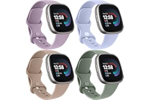 Mugust 4PACK Correas para Fitbit Versa 4 / Fitbit Versa 3 Mujer Hombre,Correas Silicona Pulseras de Repuesto para Fitbit Versa 4/Versa 3/Sense 2/Sense(S,Morado claro/Azul/Marrón/Verde)