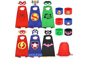 Jojoin 6 PCS Superhero Capes for Kids, 6 Superheroes Wristbands Slap Bands, 6 Hero Masks and 1 Storage Bag, Role Play Costume Dress up Toys Gift Kids for Halloween Birthday Party Christmas