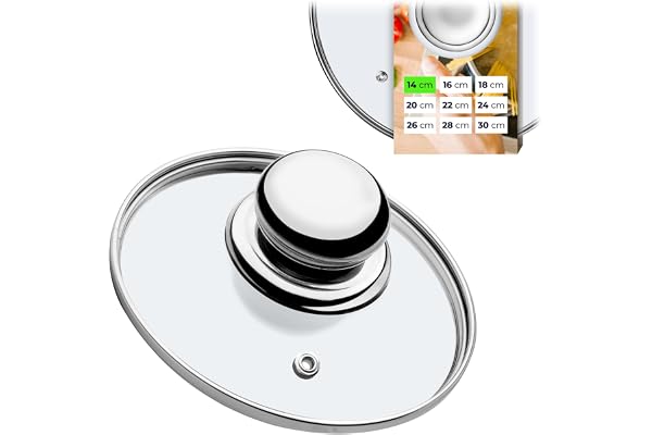 KADAX Couvercle en Verre avec Poignée en Acier, Accessoire Culinaire pour Sublimer vos Casseroles, Marmites et Poêles lors de la Cuisson (14 cm)