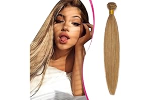 Elailite Human Hair Bundles Weave Hair Extensions Real Human Hair Straight 1 Bundle 100g - #27 Dark Blonde - 16 Inch