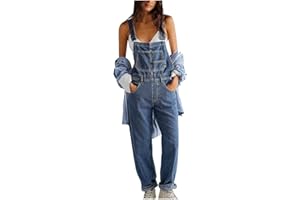 AEGJEGVD Salopette en Jean pour Femme - Coupe Ample - Coupe Droite - Jambes Larges - Stretch - Mode - Combinaisons et Combishorts Femmes Pas Cher - Vetement Soldes 2025 - Décontracté Baggy Jumpsuit