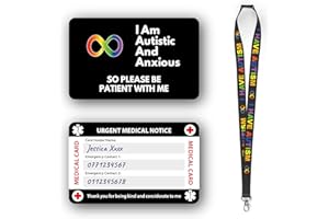 BOSPHORUS CARD Autism Awareness Medical Card, Autism Card with Writable Panel and Patterned Lanyard, Autism Emergency Contact Card. (I’m Autistic and Anxious Card & Autism Lanyard)