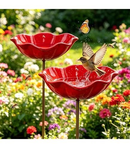 Blumen-Gartenstecker Vogeltränke & Bienentränke – 3 Stück, Wetterfest, Metall, Für Bienen, Vögel & Schmetterlinge