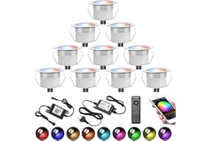 SUBOSI 10 x WiFi punktowe oświetlenie zewnętrzne LED DC 12 V 0,6 W RGBWW (RGB + ciepła biel) kompatybilne z Alexa, IFTTT, smartfonem Ø 31 mm IP67 wodoodporny zestaw downlight LED