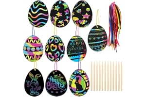 ‎KOOGEL Koogel Osterei Kratzbilder, 36 Stück Kratzpapier Bastelset Kinder mit Holzstäbchen und buntem Band für Ostern Geburtstag Party Dekoration DIY Handwerk